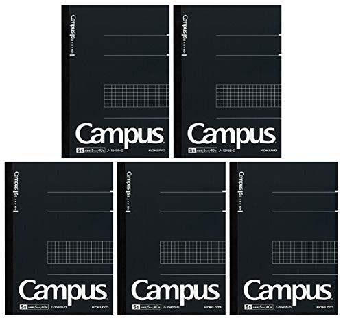 Kokuyo Campus Pre-Dotted Notebook, Semi A5, 5mm Grid Ruled – 40 Sheets – 80 Pages, Black (5 pack)