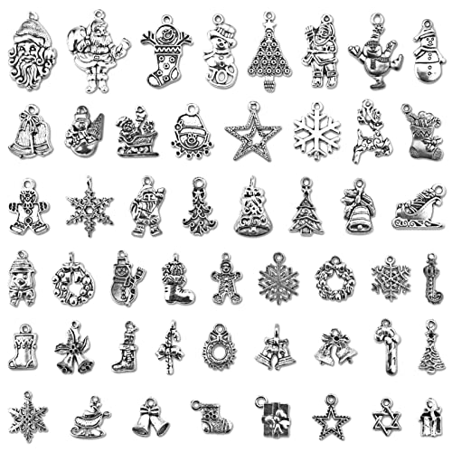JIALEEY Christmas Charms, Wholesale Bulk Lots Christmas Charm Mixed Tibetan Silver Metal Beads Pendants DIY for Necklace Bracelet Jewelry Making Crafting and Christmas Ornaments
