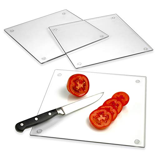 Tempered Glass Cutting Board – Long Lasting Clear Glass – Scratch Resistant, Heat Resistant, Shatter Resistant, Dishwasher Safe. (3 Square 10×10″)