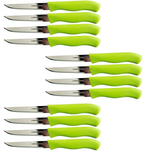 Brenium Paring and Garnishing Knife, 12-Piece Set, Knives with Straight Edge 3 Inch Blade, Stainless Steel, Spear Point, Fruit and Vegetable Cutting and Peeling, Green