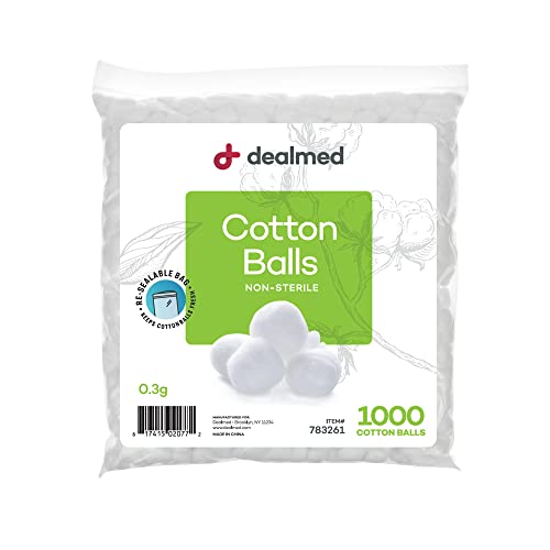 Dealmed Cotton Balls – 1000 Count Medium Cotton Balls, Non-Sterile Bag of Cotton Balls in Easy to Access Zip-Locked Bag, Great for Skin Prep, Wound Cleansing, and DIY Needs