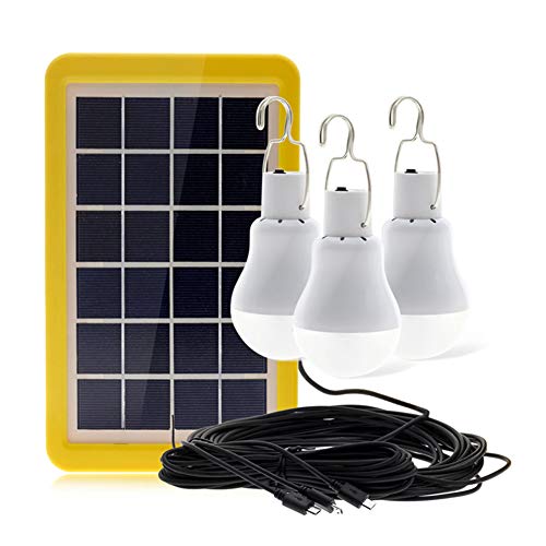 Szyoumy Solar Camping Lantern Portable Smart Control Bulb Solar Panel Light USB-Power Supply fot Tent Camping Emergency Lighting Rechargeable Bulbs (3 Bulbs with Light Control sensors)