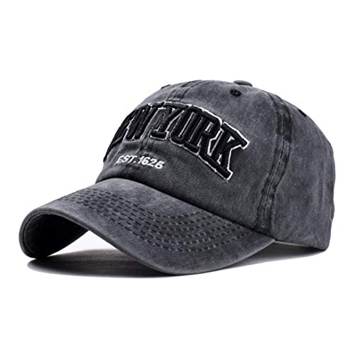 Baseball Hat New-York Distressed-Adjustable-Strapback – Washed Twill Dad Hat Unisex Black