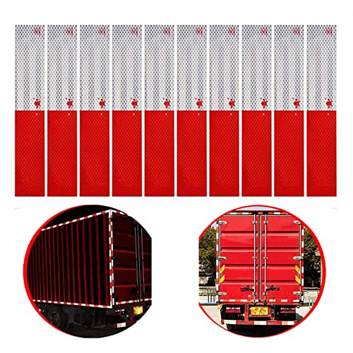 Z-oneMart 10Pcs Red White Micro Prismatic Sheeting Reflective Tape 2″ X 12′ Waterproof Reflector Tape Self-Adhesive Reflector Sticker Conspicuity Safety Warning Tape for Truck Trailer Pickup