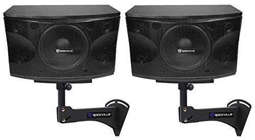 2) Rockville KPS12 12″ 3-Way 1600w Karaoke/Pro Speakers+Adjustable Wall Brackets