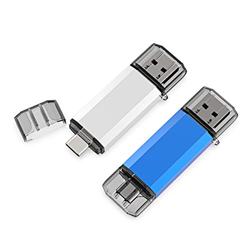 Aiibe 2 Pack 32GB USB 3.0 Type C Flash Drive High Speed Dual USB OTG Flash Drives Memory Stick Thumb Drive for Computers & USB-C Smartphones (2 Mixed Colors: Blue Silver)