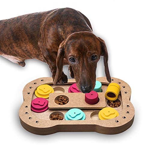 Andiker Shuffle Bone Puzzle Toy,Intelligence Training Feeder Dispenser, Pet Puzzle Treat Toy Can Improve Dog’s Intelligence (Bone)
