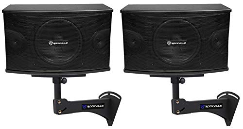 2) Rockville KPS10 10″ 3-Way 1200w Karaoke/Pro Speakers+Adjustable Wall Brackets