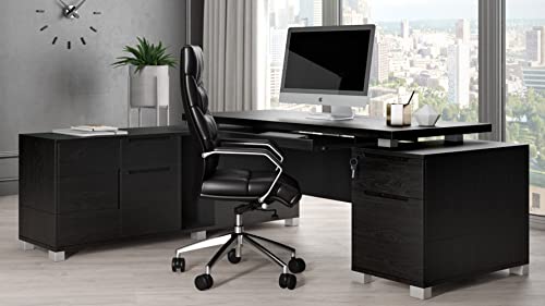 Zuri Furniture Modern 79″ Ford Executive Desk with Left Return and Filing Cabinets – Black Oak