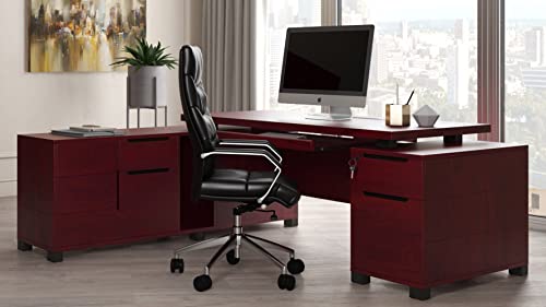 Zuri Furniture Modern 79″ Ford Executive Desk with Left Return and Filing Cabinets – Mahogany