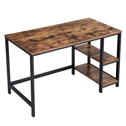VASAGLE ALINRU Computer Desk, 47.2-Inch Wide Home Office Desk for Study, Writing Desk with 2 Shelves on Left or Right, Steel Frame, Industrial, Rustic Brown and Black ULWD47X