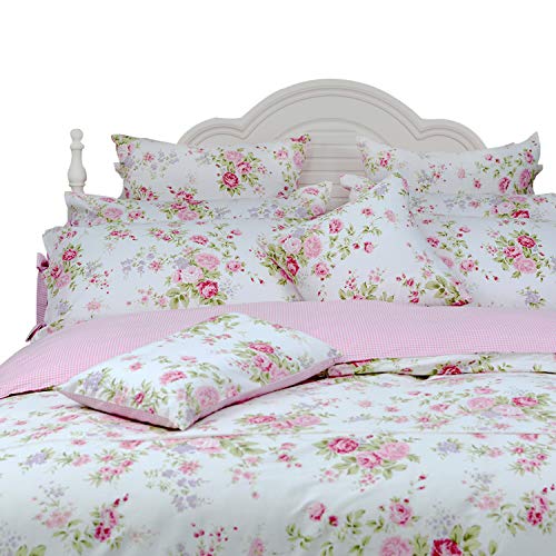 FADFAY Rose Floral Duvet Cover Set Pink Grid Cotton Girls Bedding with Hidden Zipper Closure 3 Pieces, 1duvet Cover & 2pillowcases,Queen Size | The Storepaperoomates Retail Market - Fast Affordable Shopping