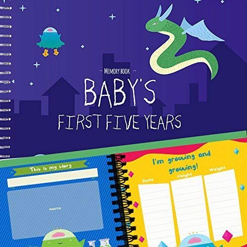 Baby´s First 5 Years Hardcover Memory Book Little Dragon Edition – Newborn Babies 1st Year Journal And Milestones Photo Album – Perfect and Unique Gift Idea for Baby Showers and Birthday Presents