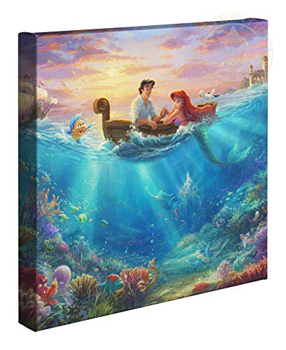Thomas Kinkade Studios Disney Little Mermaid Falling in Love 14 x 14 Gallery Wrapped Canvas