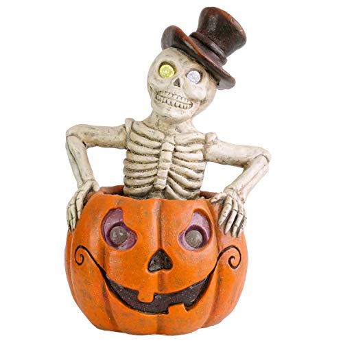 National Tree Company Skeleton in a Pumpkin Decoration, LED Lights, Halloween Collection, 15 in