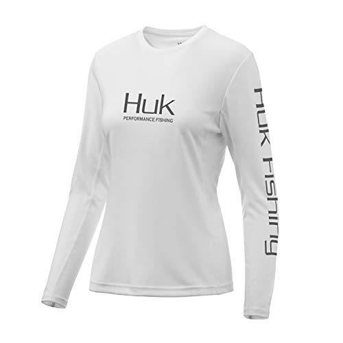 Huk Women’s Icon X Long Sleeve Fishing Shirt with Sun Protection, White, Large
