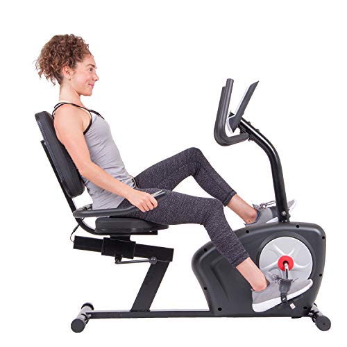 Body Champ Magnetic Recumbent Bike, Low-Impact Gym Equipment for Home, Indoor Cycle Machine and Stationary Bike for Cardio Fitness BRB2866, Black, Gray, Silver, Red