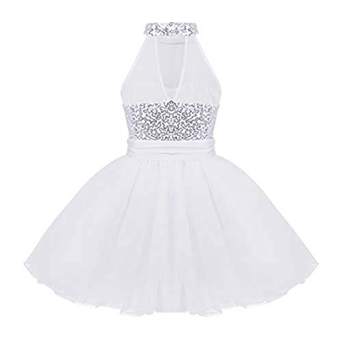 iEFiEL Kids Girls’ Sequined Camisole Ballet Tutu Dress Ballerina Leotard Outfit Dance Wear Costumes White 5-6