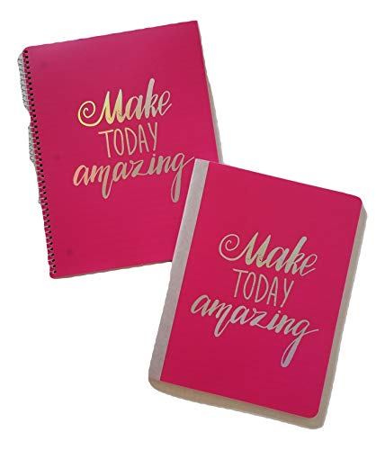 Make Today Amazing 2-Pack Poly Spiral & Composition Notebook Set, Wide Ruled, 80 Sheet Jewel Tone Metallic (Pink)