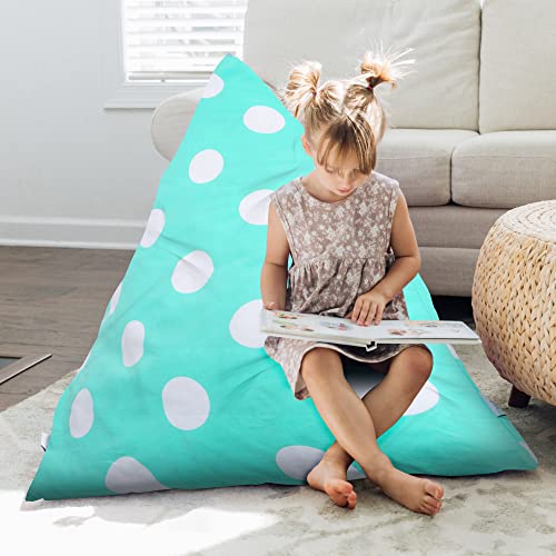 Butterfly Craze Bean Bag Chair Cover, Functional Toddler Toy Organizer, Fill with Stuffed Animals to Create a Jumbo, Comfy Floor Lounger for Boys or Girls, Stuffing Not Included, Aqua Polka Dots