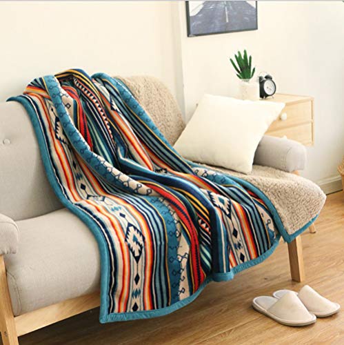 UKELER Flannel Sherpa Throw 60” x 50”- Bohemian Soft Plush Flannel Blanket Throws for Bed/Couch/Sofa/Office/Camping
