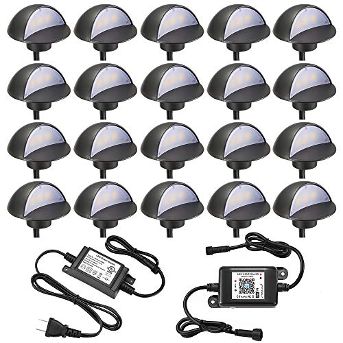 FVTLED WiFi Deck Lights Kit, WiFi Controlled 20pcs Low Voltage LED Step Lights Kit Φ1.97 Stainless Steel Waterproof Outdoor Recessed Railing Light Work with Alexa Google Home, Warm White, Black