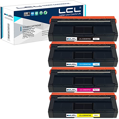 LCL Remanufactured Toner Cartridge Replacement for Ricoh 407539 407540 407541 407542 sp c250dn sp c250sf C261SFNW C261DNW C260DNW C260SFNW (4-Pack Black Cyan Magenta Yellow)