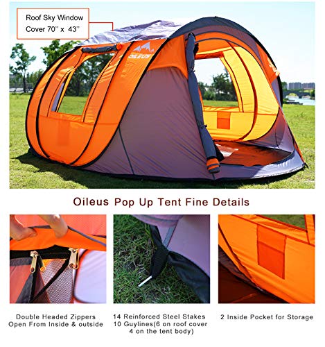 Oileus Pop Up Tent Family Camping Tents 4 Person Tent for Camping Sky-Window(45”x 25”) Instant Camping Tent 14 Reinforced Steel Stakes & Carrying 114”L 78”W 51”H | The Storepaperoomates Retail Market - Fast Affordable Shopping