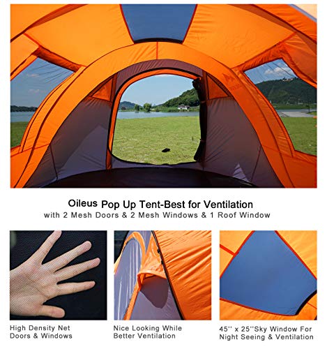 Oileus Pop Up Tent Family Camping Tents 4 Person Tent for Camping Sky-Window(45”x 25”) Instant Camping Tent 14 Reinforced Steel Stakes & Carrying 114”L 78”W 51”H | The Storepaperoomates Retail Market - Fast Affordable Shopping