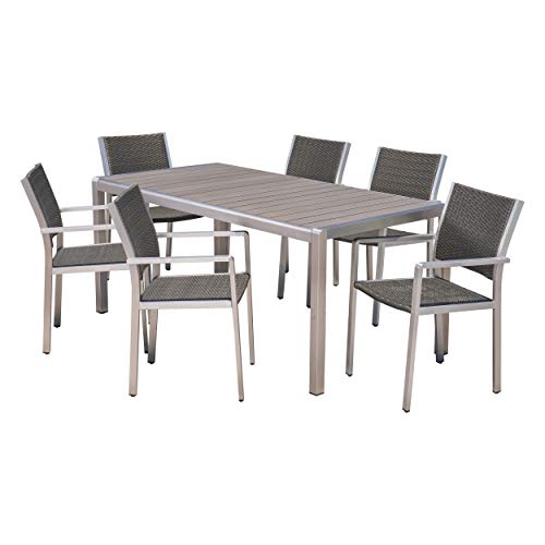Christopher Knight Home Coral Outdoor 7 Piece Dining Set with Table, Gray