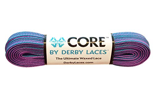Derby Laces CORE Narrow 6mm Waxed Lace for Figure Skates, Roller Skates, Boots, and Regular Shoes (Purple-Teal Stripe, 45 Inch / 114 cm)