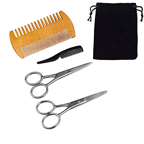 Motanar 4 Pieces Beard Scissors Set, Grooming Scissors Men and Mustache Beard Combs Beard Grooming Kit with Storage Bag