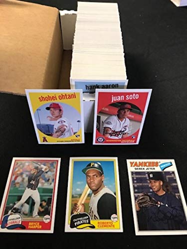 2018 Topps Archives Baseball Cards Complete NM-MT Hand Collated Set of 300 Cards No Short Prints. Includes rookie cards or Ronald Acuna Jr, Juan Soto Miguel Andujar Shohei Ohtani, Ozzie Albies, Scott Kingery, Rhys Hoskins and Gleyber Torres. Also includes