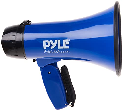 Pyle PMP21BL Portable Megaphone Speaker Siren Bullhorn – Compact and Battery Operated with 20 Watt Power, Microphone, 2 Modes, PA Sound and Foldable Handle for Cheerleading and Police Use, Blue
