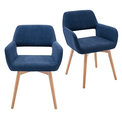 ceedment Small Modern Living Dining Room Accent Arm Chairs Club Guest with Solid Wood Legs(2, Blue)