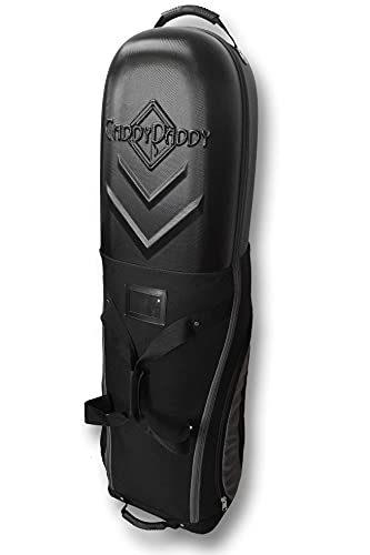 CaddyDaddy Enforcer Golf Travel Bag Cover with Hard Case Top – Heavy Duty, Wheeled Golf Bag Travel Cover with Large Pockets… (Black)
