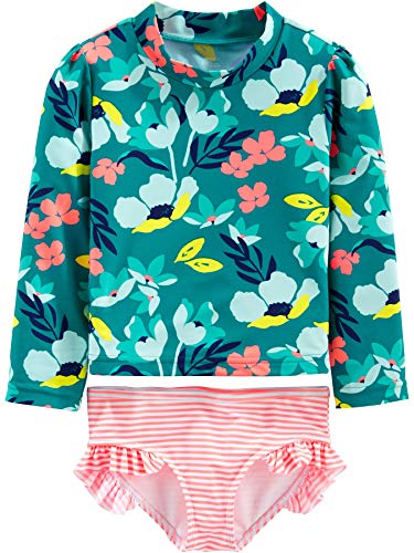 Simple Joys by Carter’s Baby Girls’ 2-Piece Assorted Rashguard Sets, Green, Floral, 24 Months