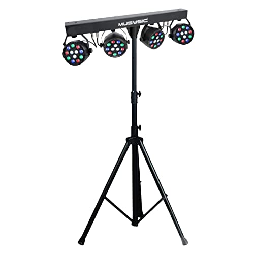MUSYSIC -L31A 4 PAR Stage LED Lights – 4 in 1 Sound Activated Professional Stage Lighting Set, 48 RGB Party DJ LED Lights, Multifunctional DMX Remote Control System Easy Use in Parties & Concerts
