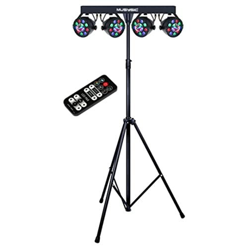 MUSYSIC MU-L31G 4in1 Stage Spotlights – DMX Remote System Sound Controlled 4 Par LED DJ Party Lights with Stand, 36 RGB LEDs – Versatile & Professional Stage Lighting for Light Shows, Parties & Events