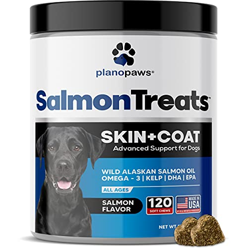 Wild Alaskan Salmon Oil for Dogs – Dog Skin and Coat Supplement – Shedding & Itch Relief for Dogs – Omega 3 Fish Oil for Dogs Chews – 120 Dog Allergy Chews – Dog Shedding Supplement – Dog Vitamins