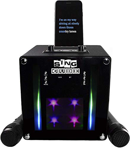 SingCube Rechargeable Bluetooth Karaoke Machine Lights and Two Microphone, 5W (SINGCUBE01)