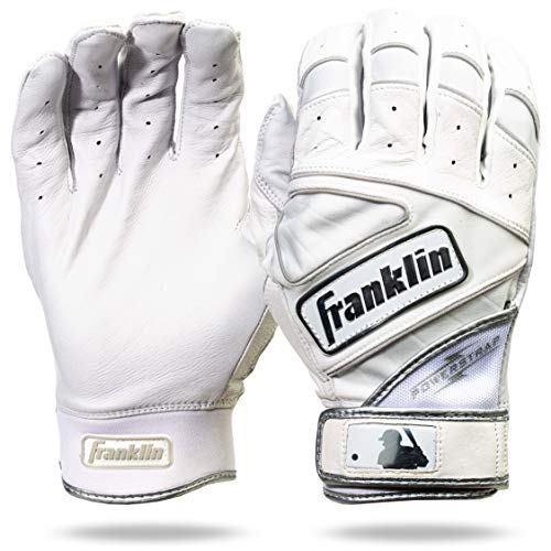 Franklin Sports MLB Batting Gloves – Powerstrap Chrome Adult Men’s + Youth Batting Gloves Pair – Baseball + Softball Gloves – White – Adult Small