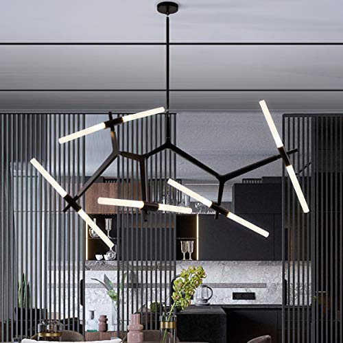 Weesalife Sputnik Modern Chandelier 10-Lights with Frosted Glass Shade, Pendant Lighting Fixture, Matte Black & Industrial Retro Style, for Dining Room, Living Room, Kitchen Island, Farmhouse