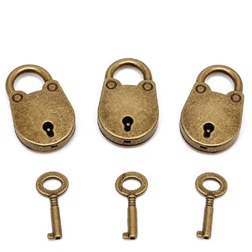 3Pcs Mini Bronze Antique Padlock Small Metal Padlock Archaize Style Lock Mini Lock with Key