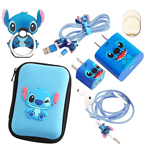 ZOSTLAND Stitch Set DIY Protectors Phone Ring Data Cable 5W/18W/20W USB Charger Line Earphone Wire Saver Protector Compatible with iPhone 5 6 7 8 Plus X 11 12 13 14 Max iWatch (Upgrade Styles, Stitch)