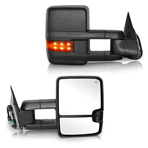 Perfit Zone Towing Mirrors Replacement Fit for 2003-2007 SILVERADO SIERRA, W/HEATED,W/SMOKE SIGNAL,Clearance lamp,BLACK (PAIR SET)