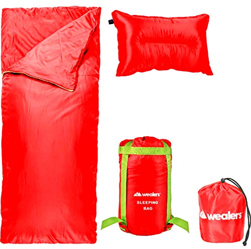 Wealers Lightweight Sleeping Bag – Zip up Bedroll| Water Resistant Carrying Case| Storage Tote – for Travel, Camping, Sleepovers, Overnights, Hiking, and More (Red)