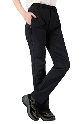 Singbring Women’s Winter Outdoor Fleece Waterproof Windproof Insulated Ski Snow Hiking Workout pants W30-W32 Large Black(W801F31/Black/L)
