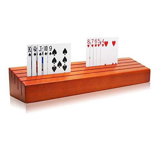 Exqline Wooden Playing Card Holder Tray Rack Organizer for Kids Seniors Adults – 13.8 inch* 3.1 Inch Extended Versions Long Enough for Bridge Canasta Strategy Card Playing