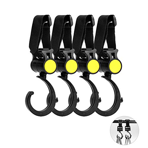 4Pcs Stroller Hooks, Multi-Purpose Hanger with Anti-Slip Strap for Baby Stroller, Pram, Pushchair, Bicycle, Wheelchair, Motorcycle